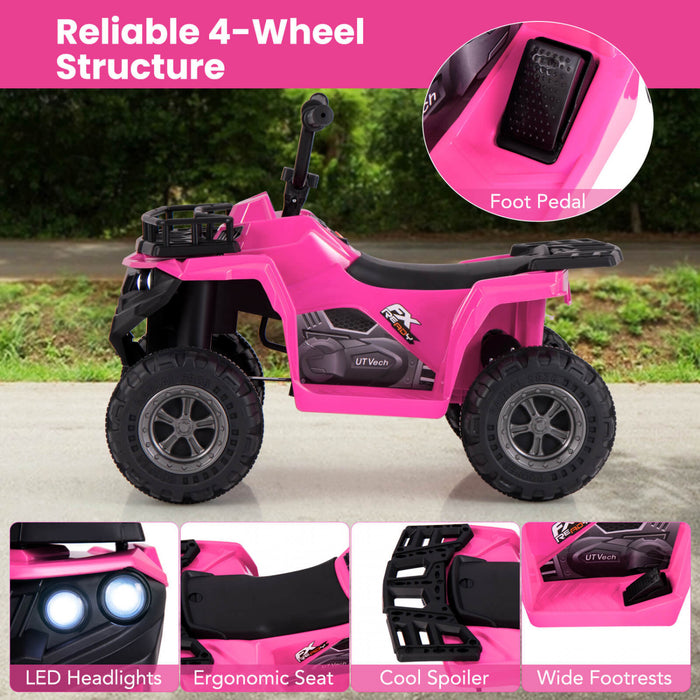 Costway Kids Ride On Electric Atv 6v 4-wheeler Quad Car With One-button Start Tread Tires Pink