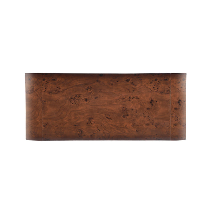 Haven 53.7\" Modern Waterfall Coffee Table Rectangular Burl Veneer Table with Curved Edges, Brown