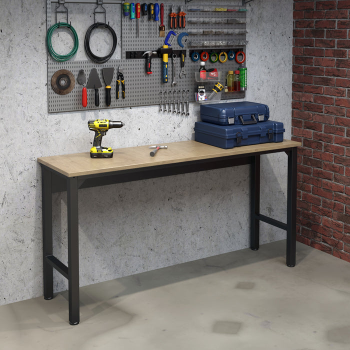 Fortress 72.4\" Natural Wood & Steel Garage Table - Charcoal Grey