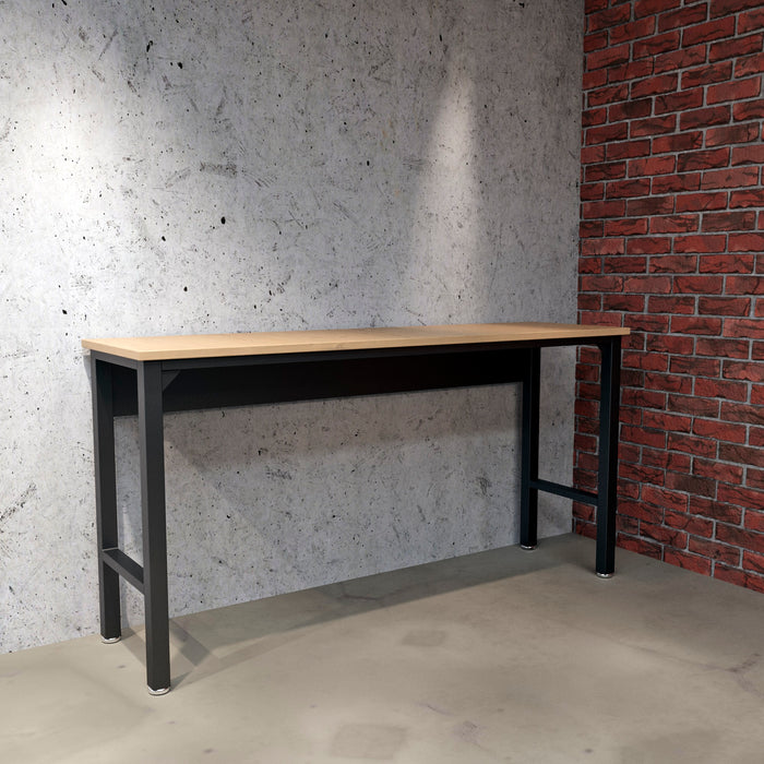 Fortress 72.4\" Natural Wood & Steel Garage Table - Charcoal Grey