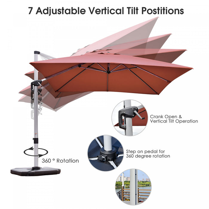 Costway 10Ft Square Patio Offset Cantilever Umbrella 360 Degree Tilt Aluminum Brick Red