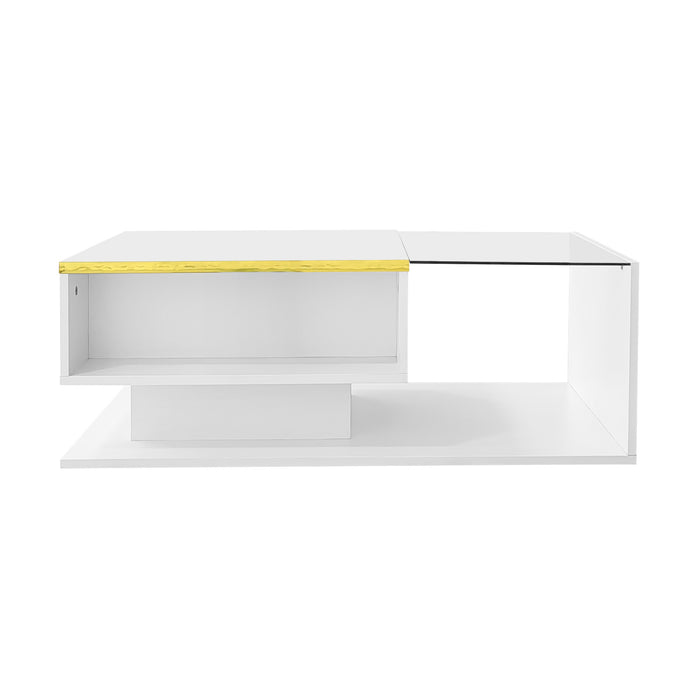 Maxwell High-Gloss 39.4\" Long Coffee Table with Glass and LED Effect,White