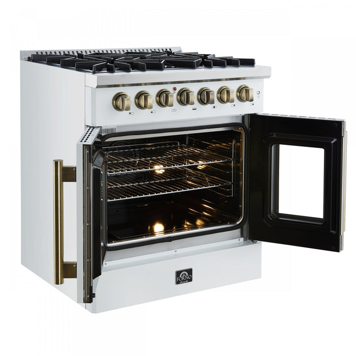 Forno Galiano 30\" French Door Dual Fuel Range, White, 4.32 cu. ft. - FFSGS6356-30WHT