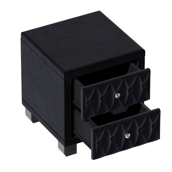 Sophia Elegant Velvet Nightstand with Drawers and Button-Tufted Design,Black