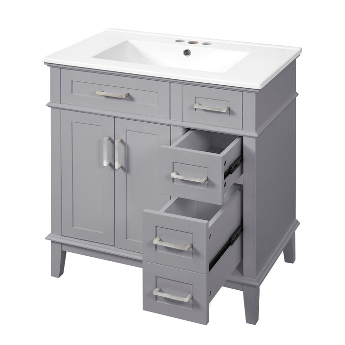 Savannah 30 Inch Bathroom Vanity with Ceramic Sink and Spacious Storage Cabinet, Grey