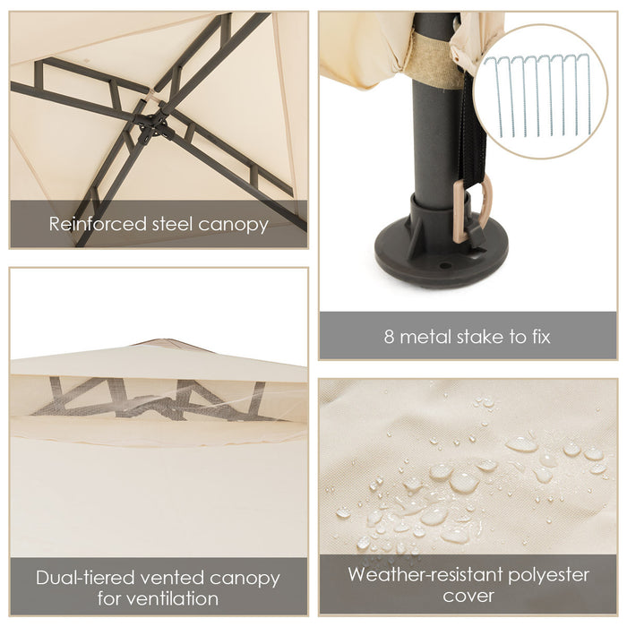 Costway 10'x 10' 2-tier Canopy Gazebo Tent Outdoor Netting Picnic Party Sun Shade