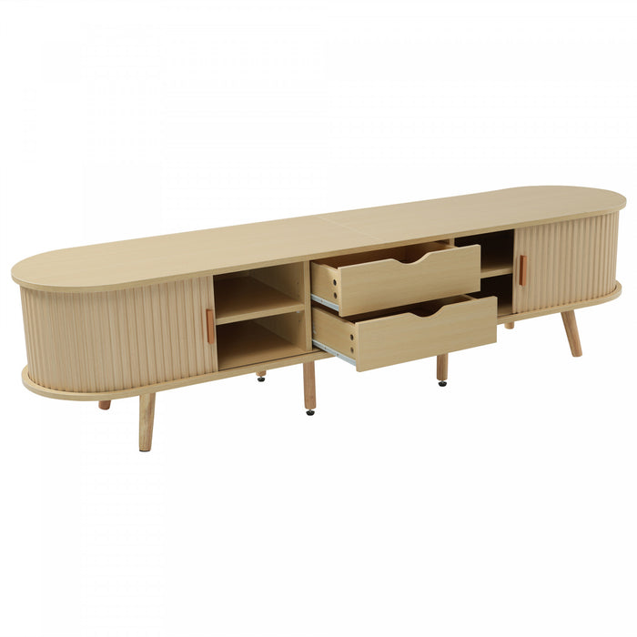 Ethan Oval TV Stand Media Console with Sliding Doors and Drawers,Natural
