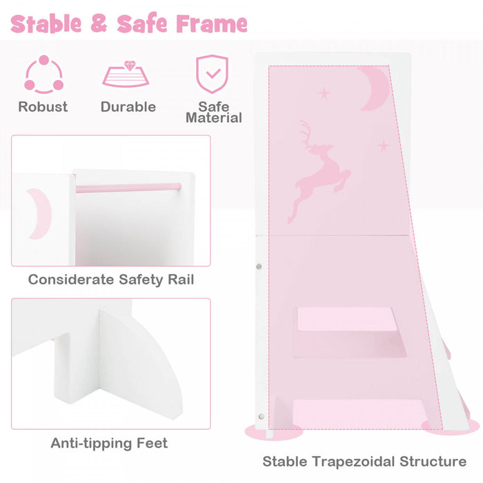 Costway Toddler Kitchen Stool Helper Baby Standing Tower With Chalkboard & Whiteboard Pink