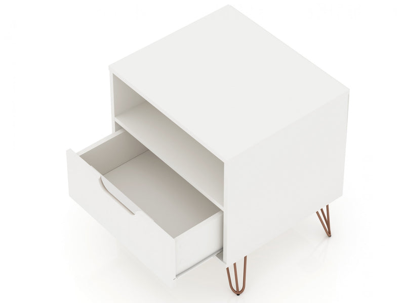 Rockefeller Mid-Century Modern 20\" Nightstand in White (1-Drawer) - Set of 2