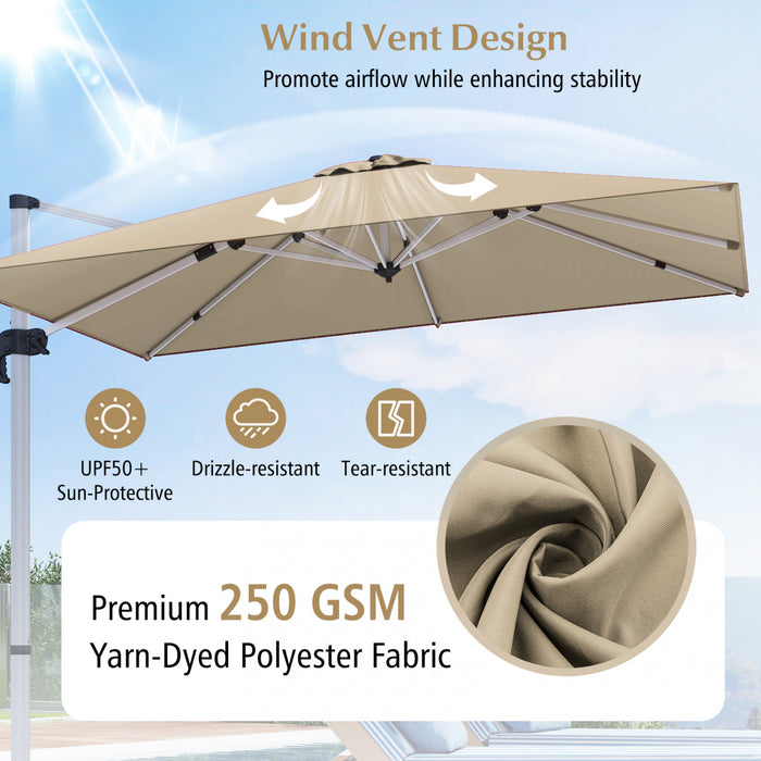 Costway 10 FT Patio Cantilever Umbrella Outdoor Aluminum Hanging Offset Umbrella w/ 360° Rotation Beige