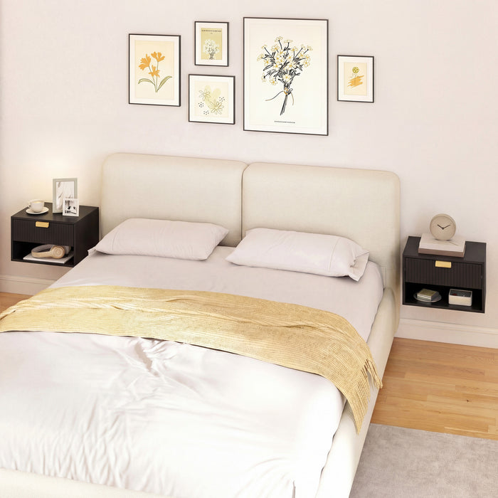 HOMCOM Floating Nightstands Set of 2 with Fluted Drawer Open Shelf Black
