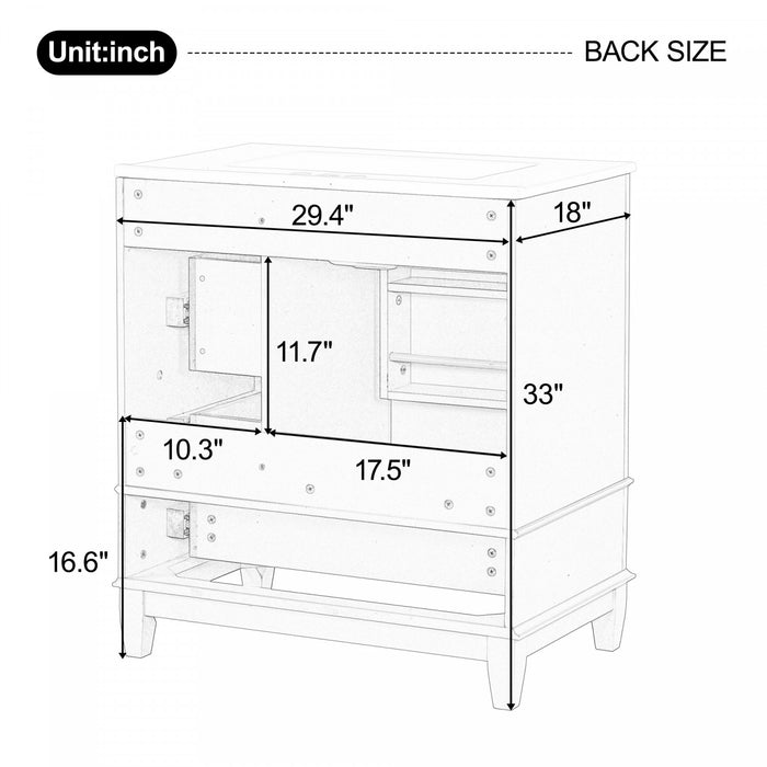 Emma 30\" Solid Wood Bathroom Vanity with Ceramic Sink and Soft-Close Door, Blue