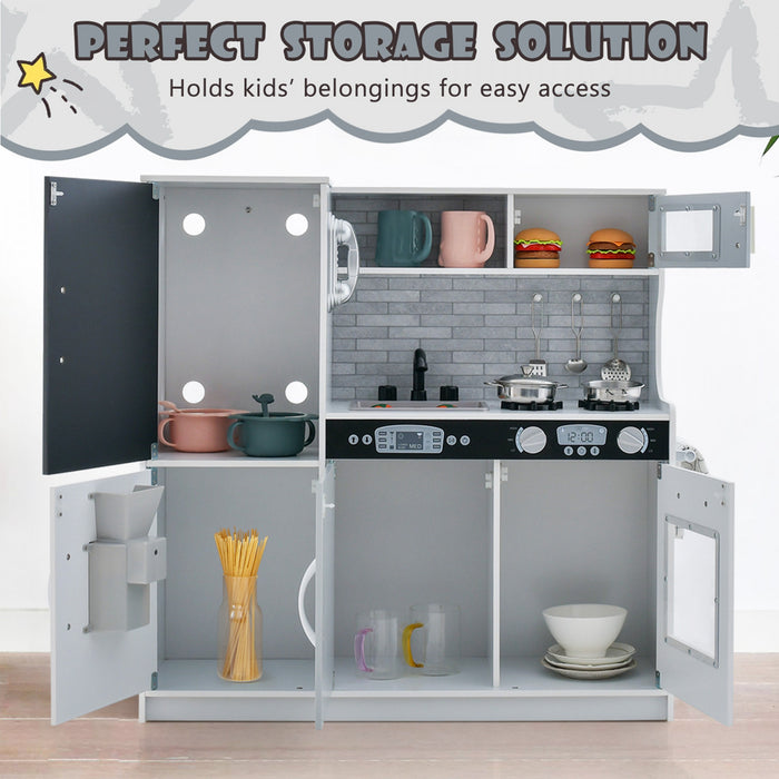 Costway Kid's Pretend Play Kitchen Toddler Kitchen Playset With Blackboard White