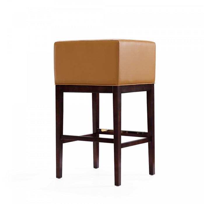 Kingsley Mid-Century Modern Wood Upholstered Barstool in Camel - Set of 3