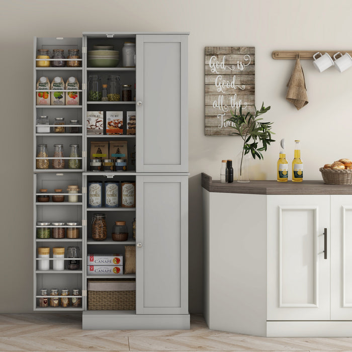 HOMCOM 65\" Kitchen Pantry Cabinet with Adjustable Shelves Spick Racks Grey