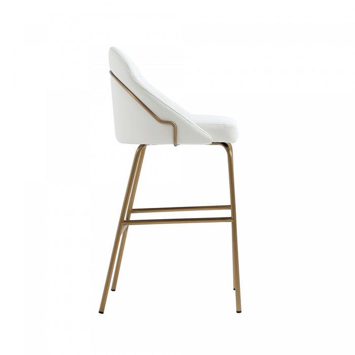Gracie Modern Metal Upholstered Barstool in White and Gold - Set of 3