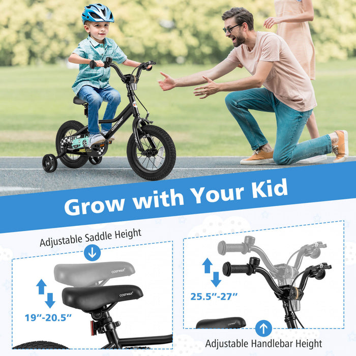 Costway 12\" Kids Training Bike With Removable Training Wheels Pneumatic Tires Black