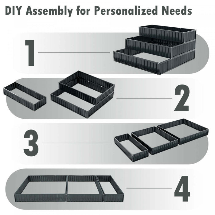 Costway 2 Pcs 3-tier Raised Garden Bed,47\" X 47\" X 24\" Metal Outdoor Elevated Planter Box Black