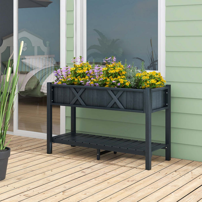 Costway Hips Raised Garden Bed Poly Wood Elevated Planter Box With Legs, Storage Shelf Black
