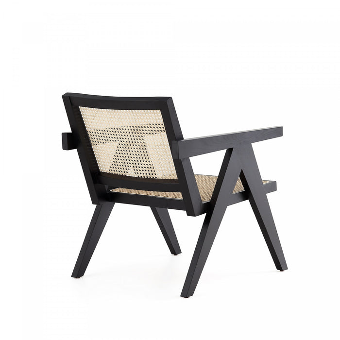 Hamlet Industry Chic Cane Back Wood Accent Armchair in Black and Natural - Set of 2