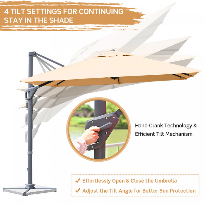 Costway 10x10 ft Patio Offset Cantilever Umbrella Aluminum 360° Rotation Tilt Beige
