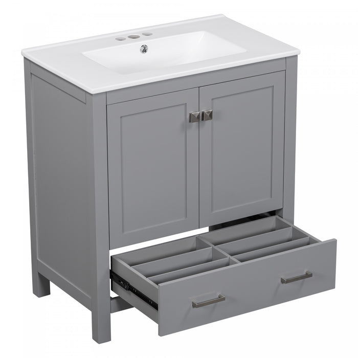 Harper 30 Inch Bathroom Vanity with Ceramic Sink and Smart Storage Cabinet, Grey