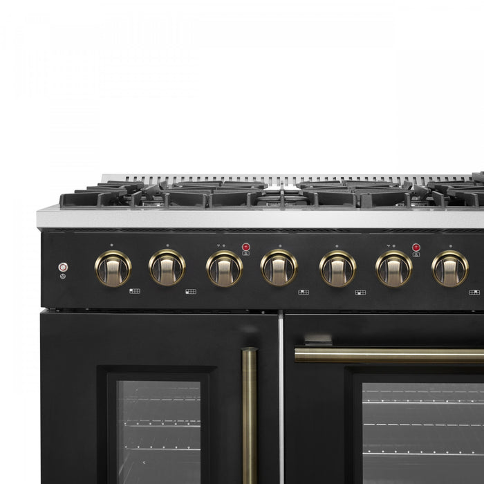 Forno Galiano 48\" Black Gas Range, 4.32 cu.ft- FFSGS6444-48BLK