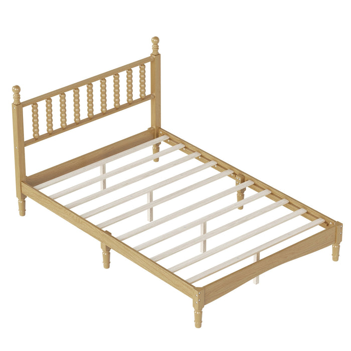 Oliver Retro Wood Platform Bed with Gourd Shaped Headboard and Sturdy Wooden Slat Support,Full Size,Natural Full Bed
