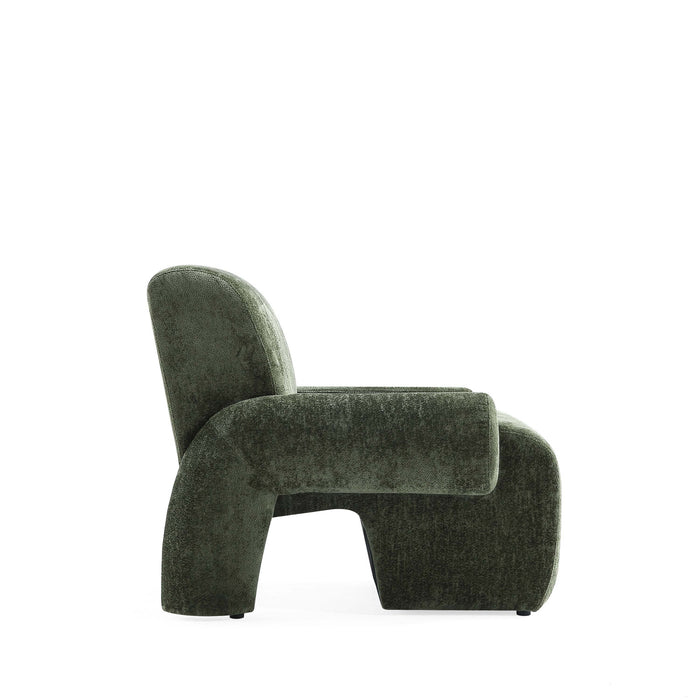 Verandah Mid-Century Modern Chenille Lounge Chair in Olive Green - Set of 2