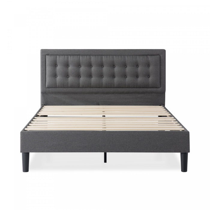 Dachelle Upholstered Platform Bed with Headboard in Dark Grey - Full Size