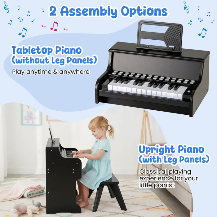 Costway 25 Keys Digital Piano with Music Stand Stool Lighted Keys Teaching Mode for 3+ Kids Black