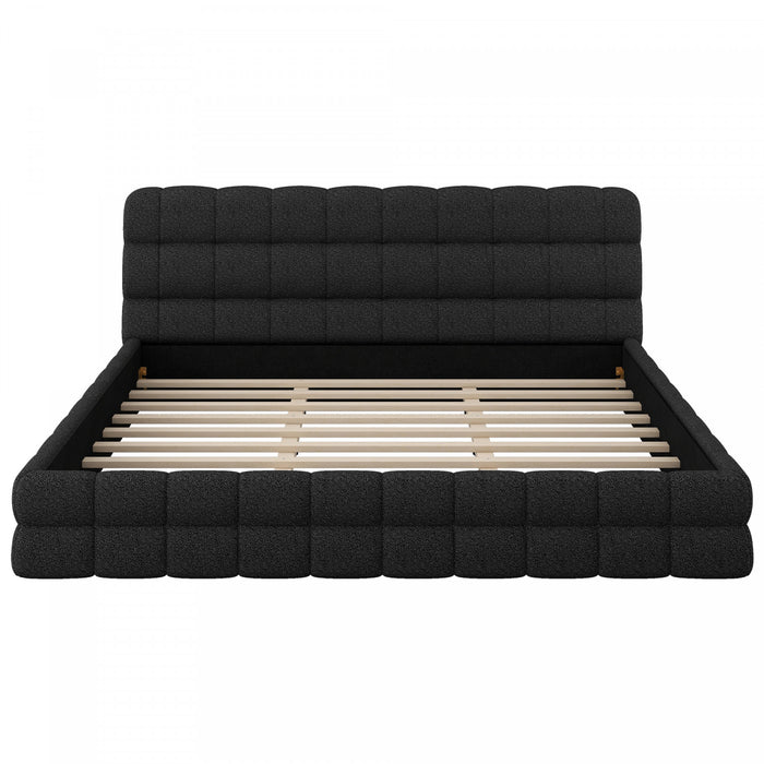 Emma Modern Upholstered Platform Bed with Comfortable Solid Wood,King Size,Black King Bed