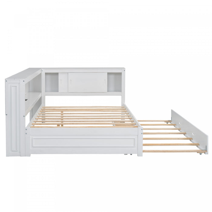 Diana Wood Full Daybed With Storage Shelves, Usb, Led, White