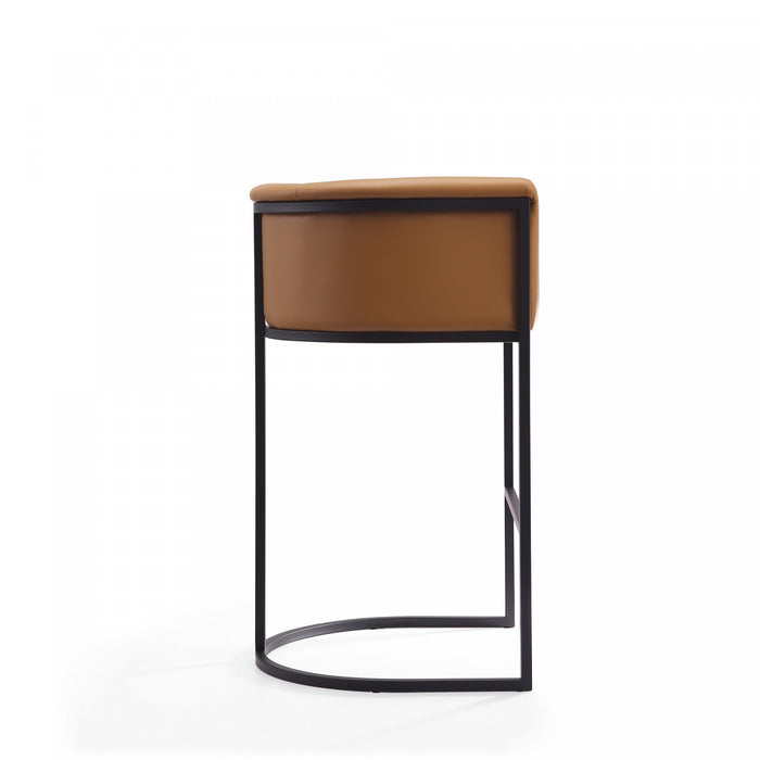 Cosmopolitan Mid-Century Modern Metal Upholstered Barstool in Camel - Set of 3 Bar Stool