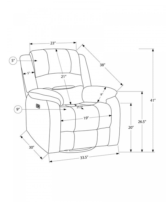 Large Upholstered Power Reclining Chair, Usb Ports Included, Blue Fabric, Transitional Recliner