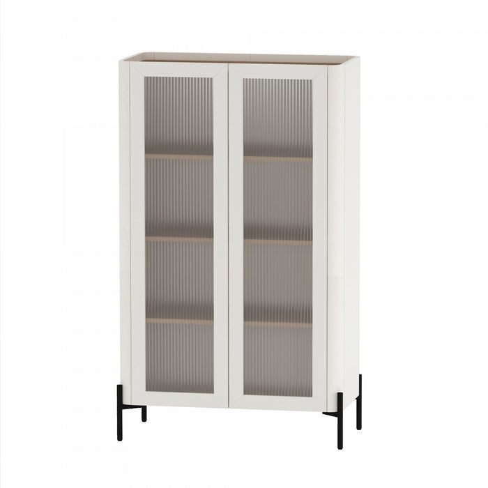 Abbey Modern 32\" Tempered Glass Bookcase Cabinet in Maple and Off White (4-Shelf) - Set of 2