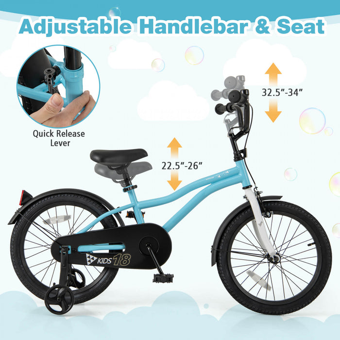 Costway 18\" Kids Bike For 4-8 Years Old Boys & Girls With Adjustable Seat Handbrake Reflectors Blue