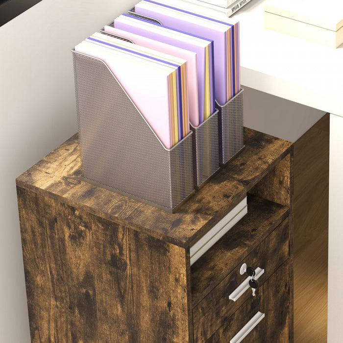 Vinsetto 2 Drawer Filing Cabinet with Lock for A4 Letter Size, Rustic Brown