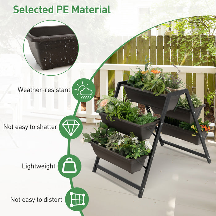 Costway 31\"h Raised Garden Bed 3-tier Vertical Planter W/5 Plant Boxes Indoor Outdoor