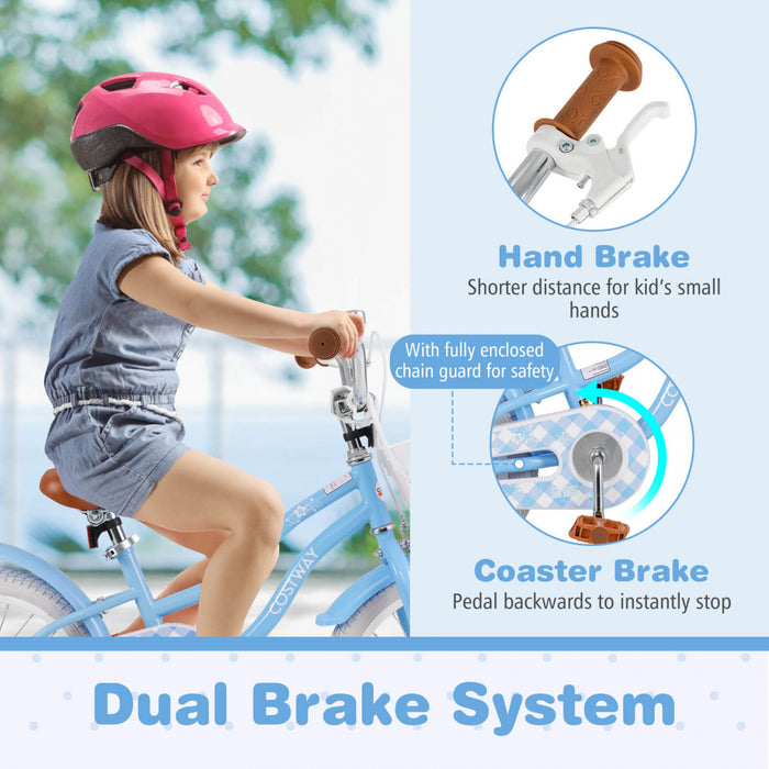 Costway 18\" Kids Bike Toddler Bicycle With Training Wheel Kickstand For 4-8 Years Blue