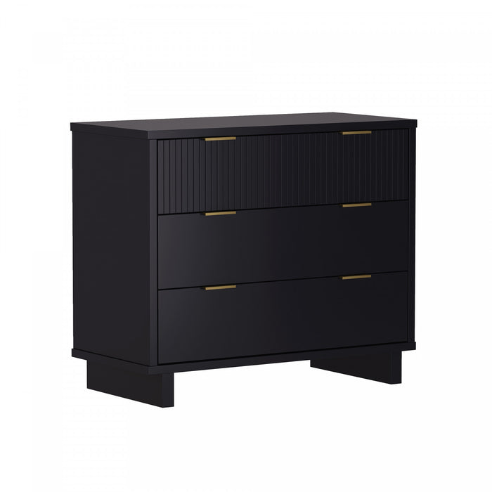 Elara Contemporary 38\" Solid Wood Dresser in Black (3-Drawer)