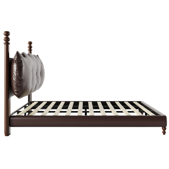 Emma Faux Leather Platform Bed Frame with Headboard,California King Size,Dark Brown King Bed