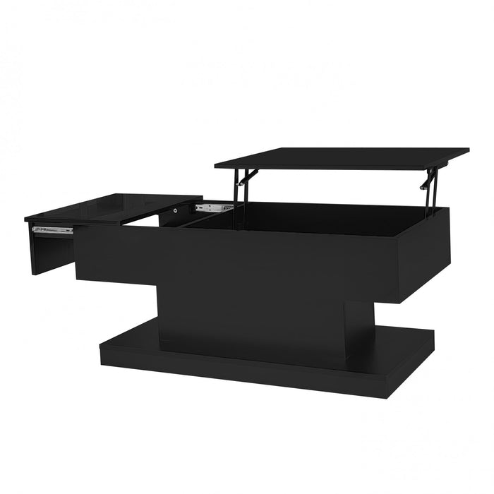 Ethan Lift-Top Coffee Table with LED Lighting and Sliding Extendable Top,Black