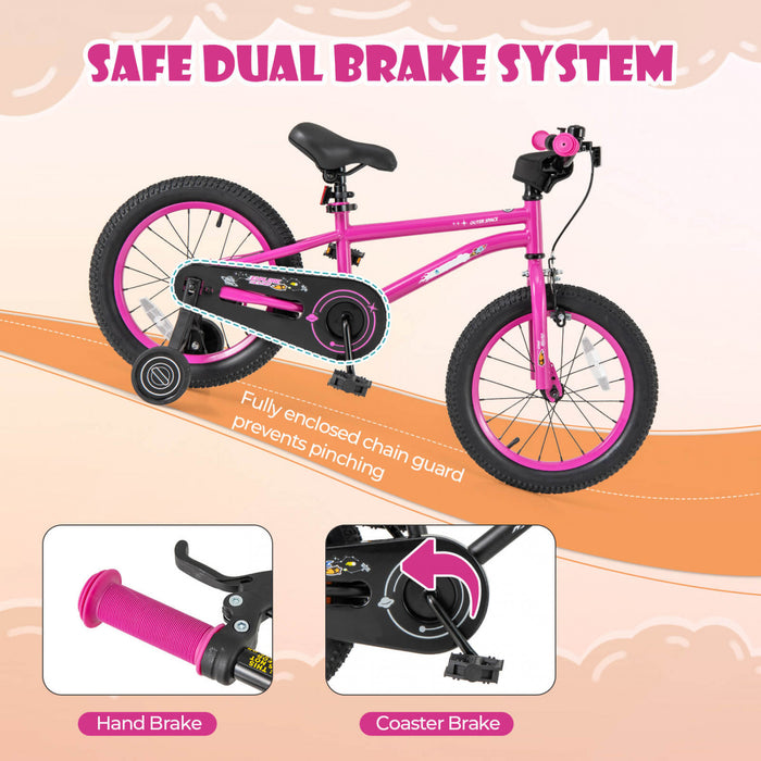 Costway 16-inch Kid's Bike For 4-7 Years Old With Adjustable Saddle & Anti-slip Handlebar Pink