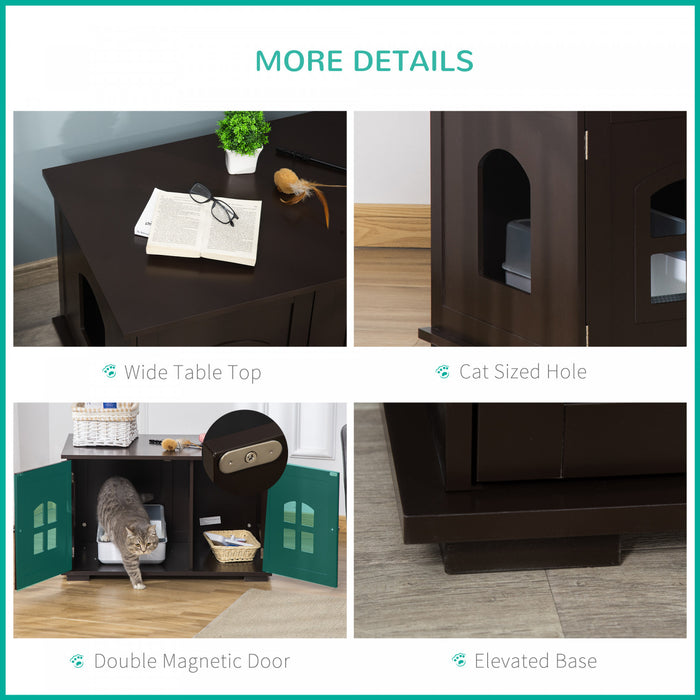 Pawhut Cat Litter Box Enclosure Hidden Cat Furniture Cabinet Indoor Cat Washroom Double-door Nightstand End Table With Cat Hole Window Coffee