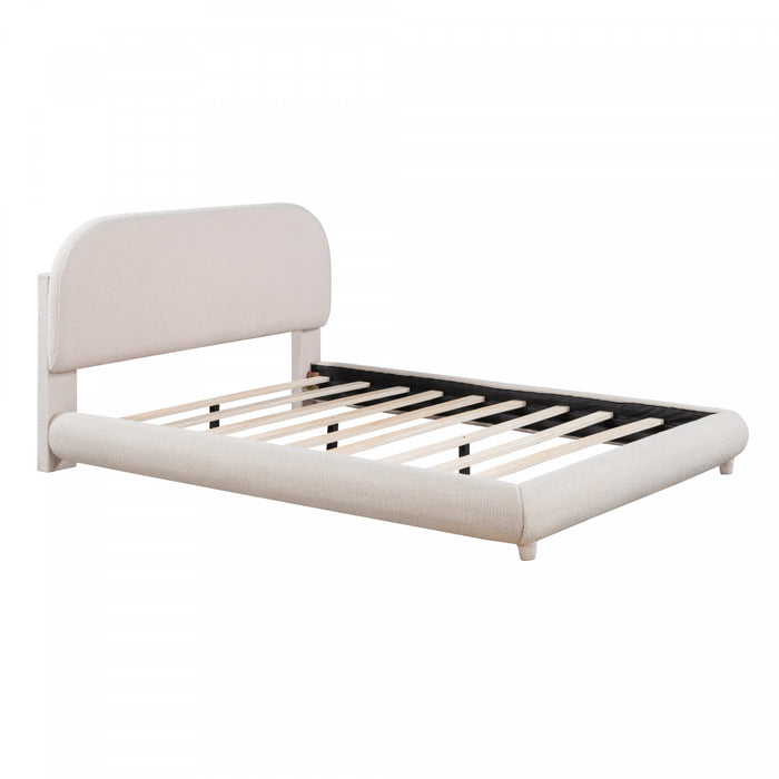 Sophie Teddy Fleece Upholstered Platform Bed with Soft Fabric and Sturdy Frame,Queen Size,Beige Queen Bed