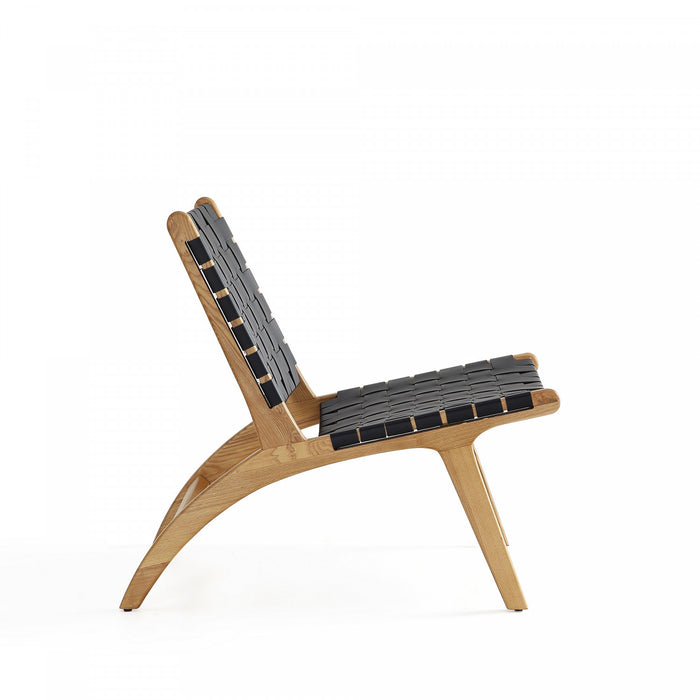 Maintenon Industry Chic Wood Vegan Leather Accent Chair in Black and Natural - Set of 2