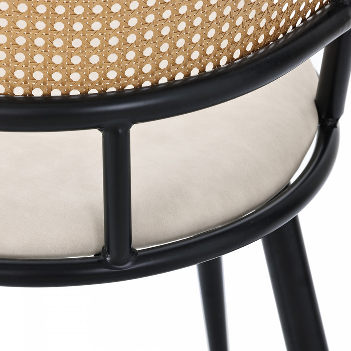 Oliver Modern Dining Chairs with PU Upholstered and PE Rattan Backrest Set of 2,Black