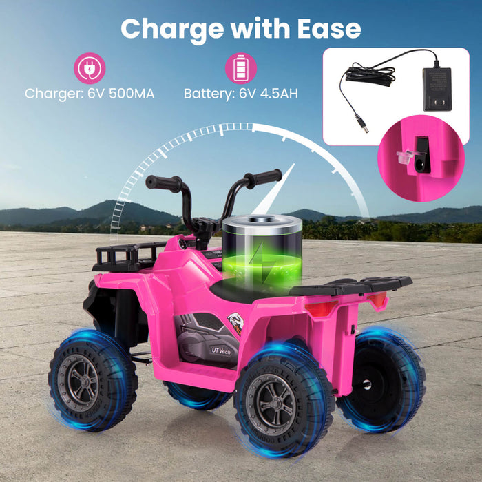 Costway Kids Ride On Electric Atv 6v 4-wheeler Quad Car With One-button Start Tread Tires Pink