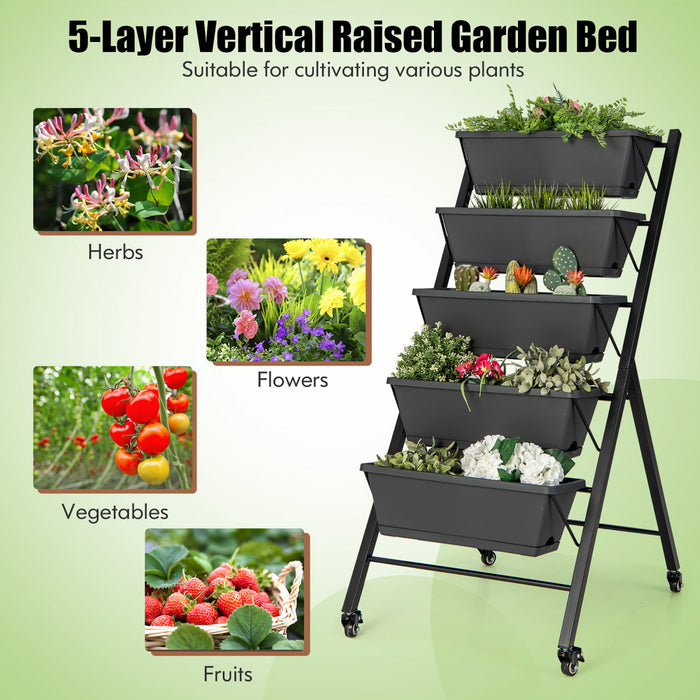 Costway 5-tier Vertical Raised Garden Bed Elevated Planter With Wheels & Container Boxes